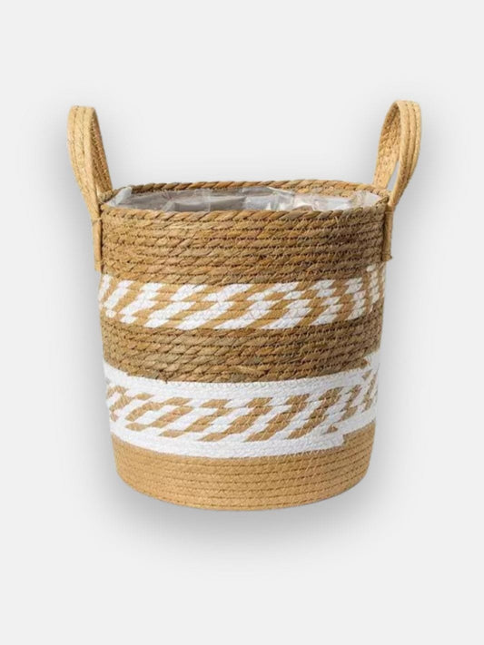 Cache pot en osier blanc avec anses 22cm